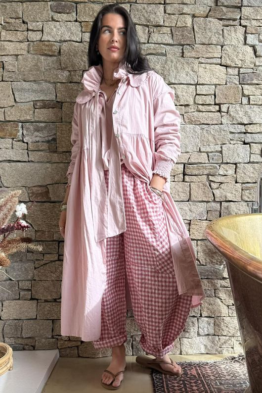Nonni Gingham Classic Barrel Pant Deep Rose